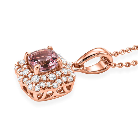 D'Joy AA Rosa Morganit, Moissanit AGI zertifiziert Schmuckset ca. 45 cm 925 Silber 750 Roségold vermeil ca. 1,32 ct.