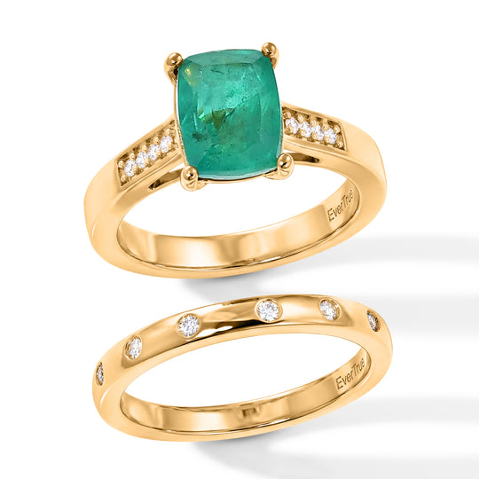 EVER TRUE Smaragd-Quarz Triplette, Weißer Zirkon Schmuckset (Größe 19) ca. 2,73 ct.