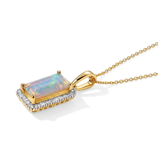 D'Joy AAA Natürlicher, äthiopischer Welo Opal, Weißer Diamant Anhänger mit Kette, ca. 50 cm 925 Silber 750 Gelbgold vermeil ca. 2.08 ct