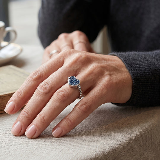 LUXURIANT DIAMOND - Lab Grown Blauer Diamant SI, Lab Grown Diamant Herz-Schmuckset, Ring und Anhänger, ca. 50 cm 925 Silber Rhodiniert (Größe 22.00) ca. 1.03 ct