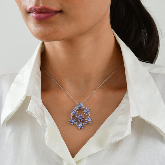 D'Joy Tansanit Schmuckset ca. 50 cm 925 Silber Rhodiniert ca. 6,01 ct.