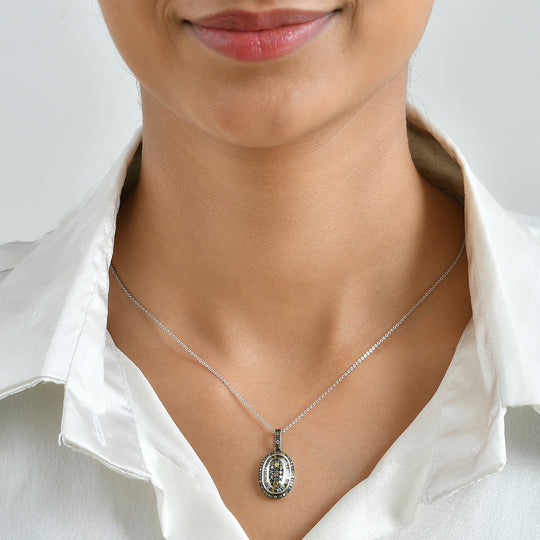 D'Joy Natürlicher Champagner Diamant, Blauer Diamant Schmuckset ca. 50 cm 925 Silber Rhodiniert ca. 0.93 ct