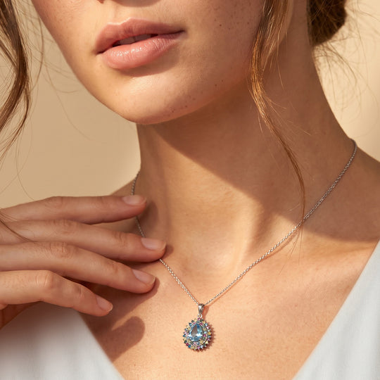 LUXURIANT DIAMOND - AA Blauer Zirkon, Lab Grown Blauer Diamant Schmuckset ca. 50 cm 925 Silber Rhodiniert ca. 3,17 ct.