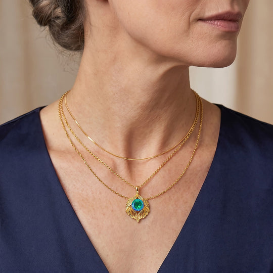 EVER TRUE Pfau Quarz Triplette, Weißer Zirkon Schmuckset ca. 50 cm ca. 3,78 ct.