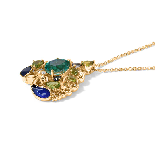 EVER TRUE Pfau Quarz Triplette, Peridot Schmuckset ca. 50 cm ca. 7.73 ct