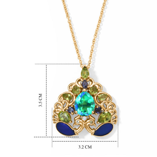EVER TRUE Pfau Quarz Triplette, Peridot Schmuckset ca. 50 cm ca. 7.73 ct