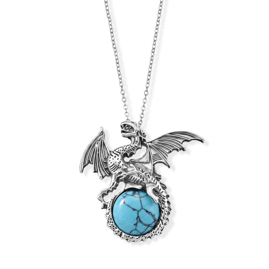 Howlith Anhänger mit 50+5cm Edelstahl Kette und Taschenspiegel, Legierung - 41 ct.