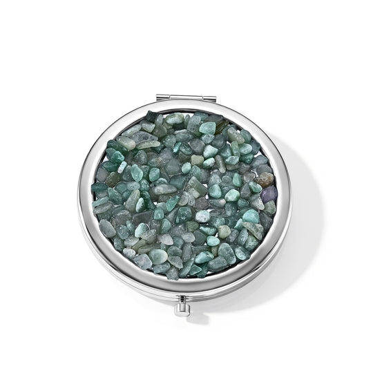 Grüner Aventurin Anhänger mit 50+5cm Edelstahl Kette und Taschenspiegel, Legierung - 45 ct.