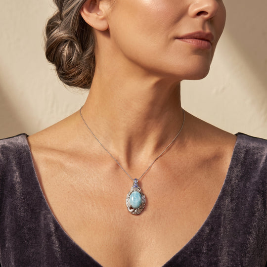 D'Joy AAA Larimar, Iolit Schmuckset ca. 50 cm 925 Silber Rhodiniert ca. 7,33 ct.