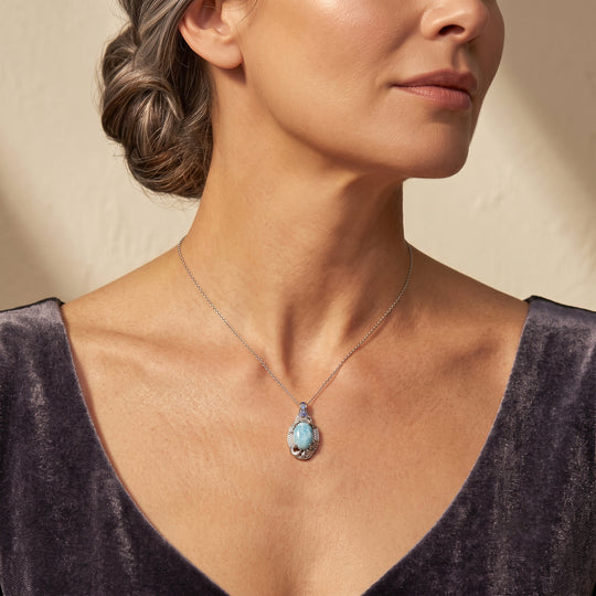 D'Joy AAA Larimar, Iolit Schmuckset ca. 50 cm 925 Silber Rhodiniert ca. 7,33 ct.