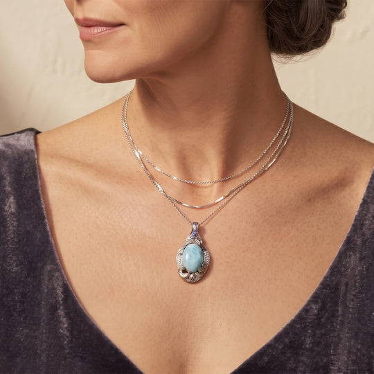 D'Joy AAA Larimar, Iolit Schmuckset ca. 50 cm 925 Silber Rhodiniert ca. 7,33 ct.
