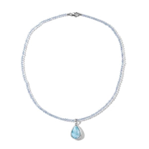 D'Joy AAA Larimar, Aquamarin Schmuckset ca. 45 cm 925 Silber Rhodiniert ca. 37.58 ct