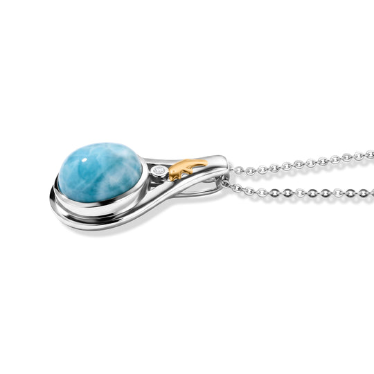 D'Joy AAA Larimar, Weißer Diamant Schmuckset ca. 50 cm 925 Silber Rhodiniert, 925 Silber Rhodiniert und 750 Gelbgold Vermeil ca. 3,34 ct.