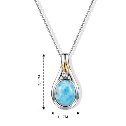 D'Joy AAA Larimar, Weißer Diamant Schmuckset ca. 50 cm 925 Silber Rhodiniert, 925 Silber Rhodiniert und 750 Gelbgold Vermeil ca. 3,34 ct.
