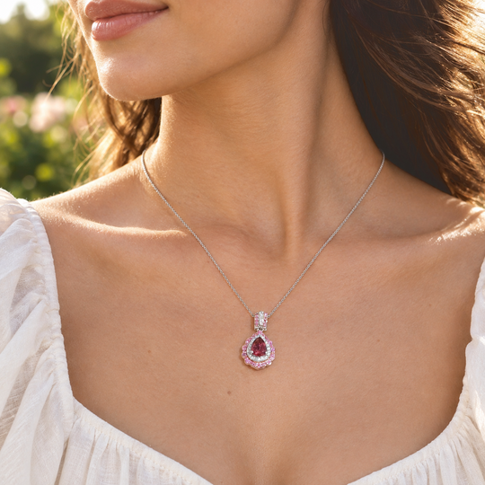 D'Joy AAA Rosa Turmalin, Rosa Saphir Schmuckset ca. 50 cm 925 Silber Rhodiniert ca. 1,72 ct.