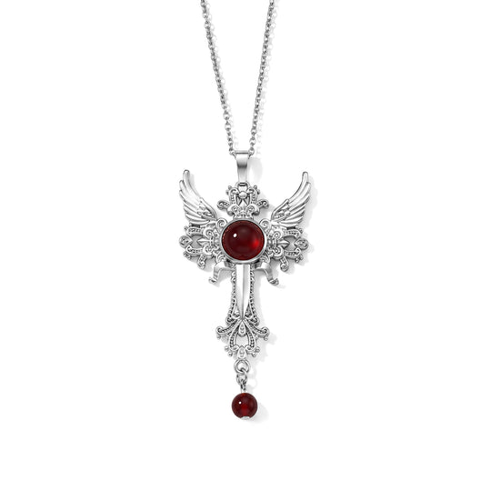 Roter Achat Anhänger mit 50+5cm Edelstahl Kette und Taschenspiegel, Legierung - 120 ct.