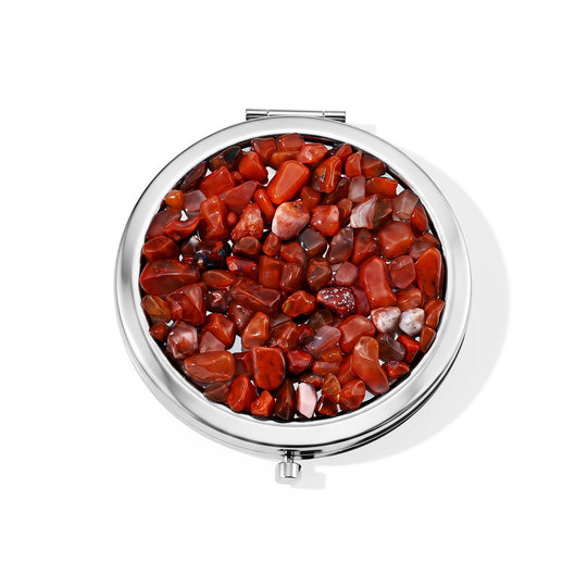 Roter Achat Anhänger mit 50+5cm Edelstahl Kette und Taschenspiegel, Legierung - 120 ct.