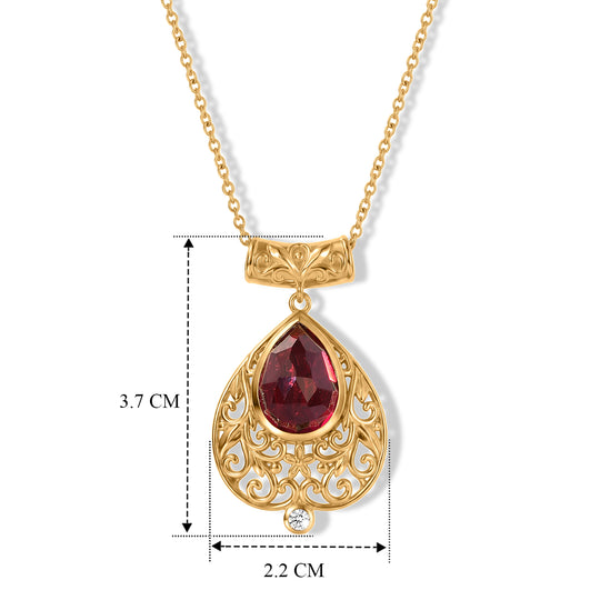 EVER TRUE AAA Lab Grown Rubin, Weißer Zirkon Anhänger mit Kette, ca. 50 cm ca. 8.90 ct