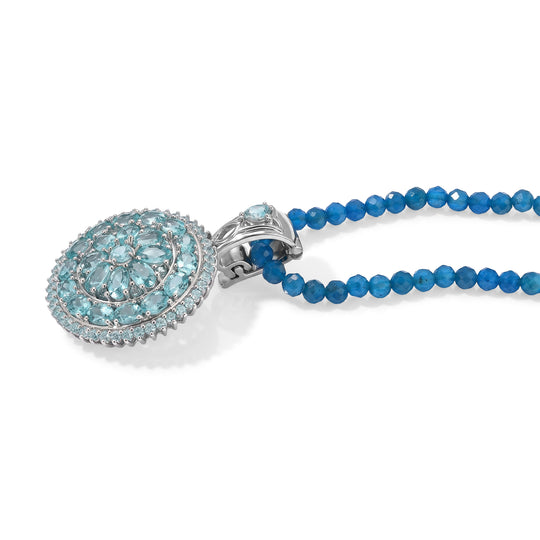 D'Joy Neon Apatit, Blauer Apatit Schmuckset ca. 50 cm 925 Silber Rhodiniert ca. 44,61 ct.