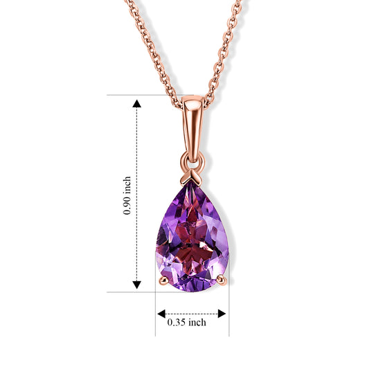 D'Joy Rose De France Amethyst Solitär Anhänger mit 50cm Kette, 925 Silber rosévergoldet - 2,53 ct.