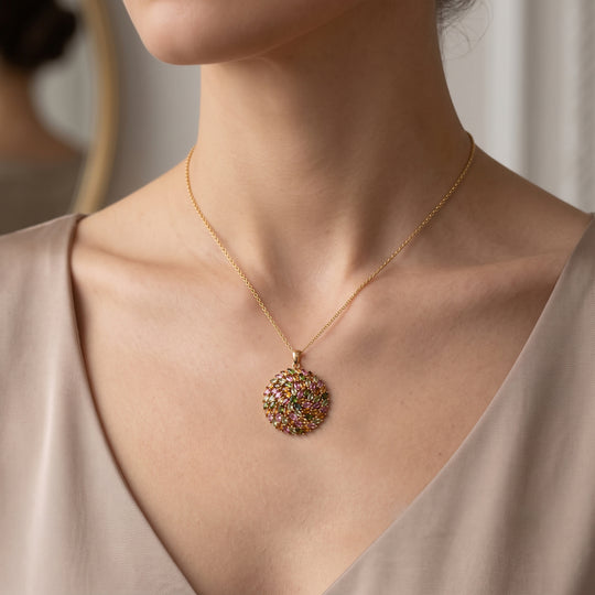 D'Joy AA mehrfarbiger Turmalin Anhänger mit 50cm Kette, 925 Silber 750 Gelbgold Vermeil - 6,11 ct.