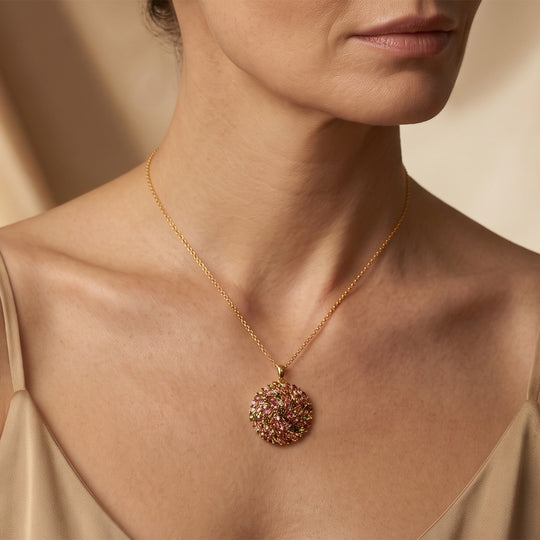 D'Joy AA mehrfarbiger Turmalin Anhänger mit 50cm Kette, 925 Silber 750 Gelbgold Vermeil - 6,11 ct.