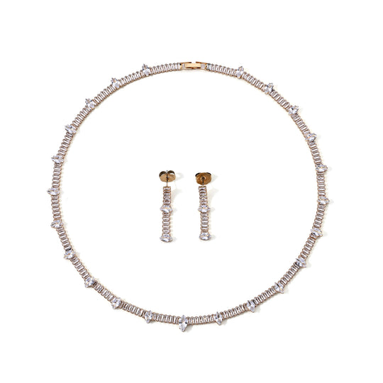 2er Set - Blauer Zirkonia Halskette und Ohrringe