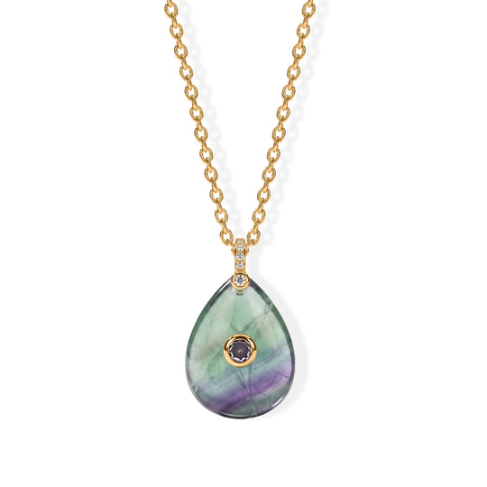 Opalit, Kristall und Zirkonia Anhänger mit 50cm Kette, Messing - 20 ct.