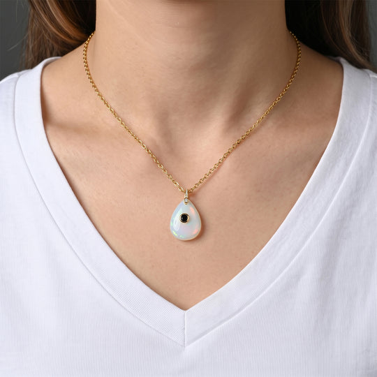 Opalit, Kristall und Zirkonia Anhänger mit 50cm Kette, Messing - 20 ct.