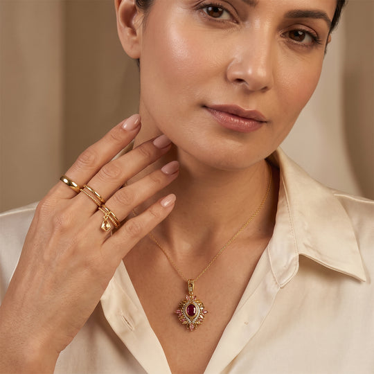 D'Joy afrikanischer Rubin (Fissure gefüllt), Multi-Turmalin und Zirkon Anhänger mit 50cm Kette, 925 Silber 750 Gelbgold Vermeil - 5,55 ct.