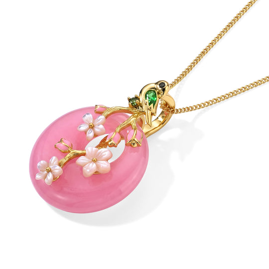 JARDIN KOLLEKTION D'Joy gefärbter rosa Jade, roter Granat und schwarzer Spinell Anhänger mit 45cm Kette, 925 Silber vergoldet - 32,32 ct.