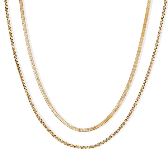 2er Set - 316L Edelstahl Herringbone und Venezianische Box Ketten, ca. 32,90 g, Goldfarben