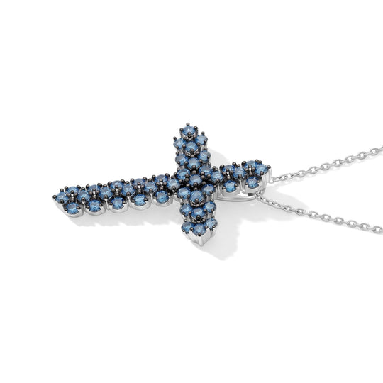 LUXURIANT SGL zertifizierter SI Labor blauer Diamant Anhänger mit 45+5cm Kette, 925 Silber rhodiniert - 1.00 ct.