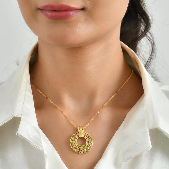 EverTrue Peridot Arizona und Zirkon Anhänger mit 50cm Edelstahl Kette, Bronze mit Gelbgold E-Beschichtung - 2,17 ct.