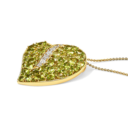 D'Joy Peridot Arizona und Zirkon Anhänger mit 50cm Kette, 925 Silber 750 Gelbgold Vermeil - 8,53 ct.