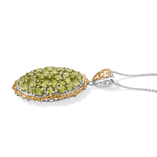D'Joy Peridot Arizona und Zirkon Ring, 925 Silber rhodiniert und 750 Gelbgold Vermeil - 5,60 ct.