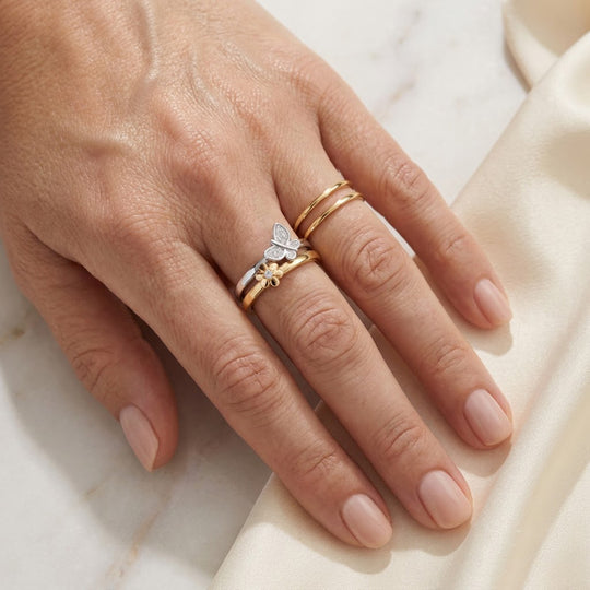 LUXURIANT 2er-Set SI-GH Labor Diamant Stacking Ringe, 925 Silber 750 Gelbgold Vermeil und rhodiniert (7-12 Werktage Lieferzeit)
