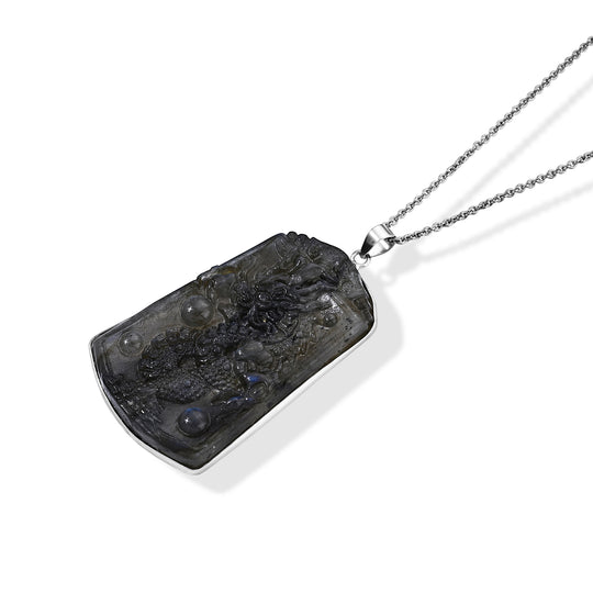 Labradorit-Löwen-Anhänger mit Kette, ca. 65 ct, ca. 50 cm 65.00 ct