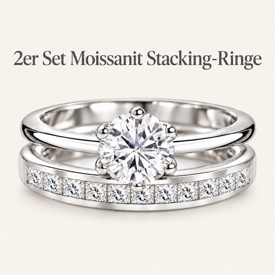 D'Joy 1,57 ct. 2er-Set Moissanit Stacking Ringe, 925 Silber rhodiniert