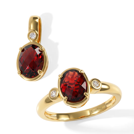 EVER TRUE 2er Set Mosambik Granat Ring und Anhänger (Größe 20.00) ca. 3.18 ct