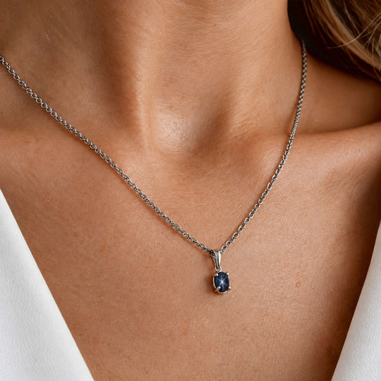 Diffundierter Stern blauer Saphir Schmuckset ca. 50 cm 925 Silber Rhodiniert und Edelstahl Rhodiniert ca. 0,91 ct.