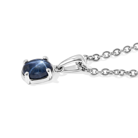 Diffundierter Stern blauer Saphir Schmuckset ca. 50 cm 925 Silber Rhodiniert und Edelstahl Rhodiniert ca. 0,91 ct.