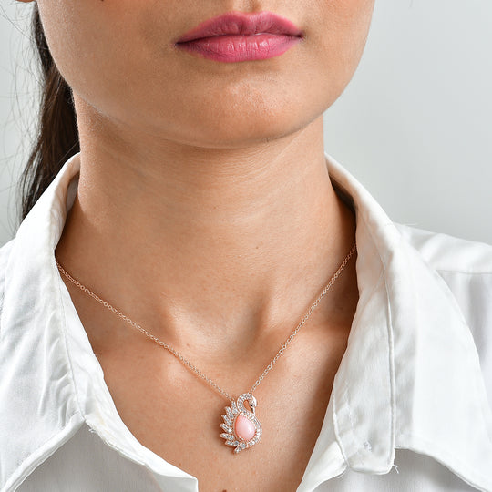EVER TRUE AAA Rosa Opal, Weißer Zirkon Schmuckset ca. 50 cm ca. 2,65 ct.