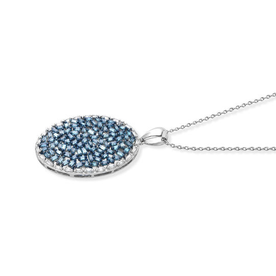 D'Joy Blauer Diamant (IR), Weißer Diamant Schmuckset ca. 45 cm+5 cm Extender 925 Silber Rhodiniert ca. 1.02 ct