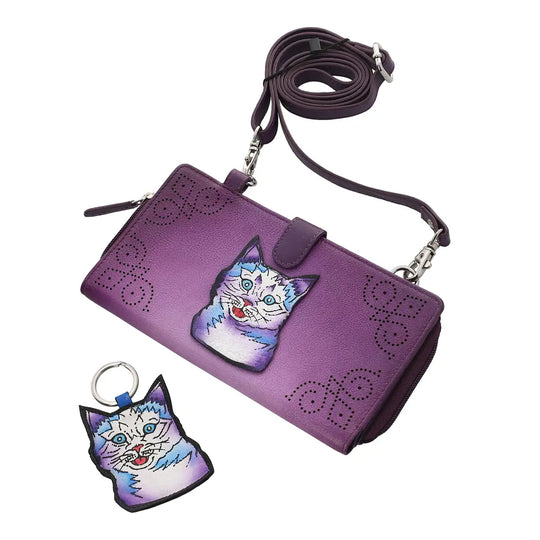 SUKRITI - 100% echter Leder: handbemalte 2-in-1 Brieftasche und adjustable Crossbody Elephant. Größe: 20 x 2.8 x 11 Blau