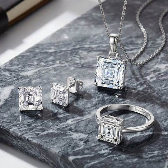 D'Joy Moissanit Ring, Anhänger mit 50cm Kette und Ohrstecker