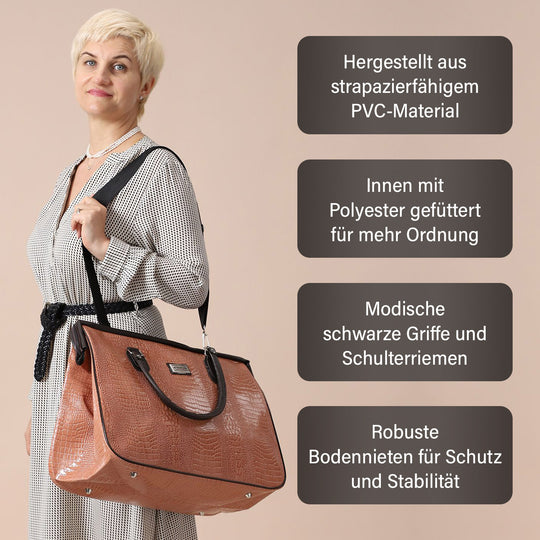 PASSAGE Reisetasche aus Semi-PU-Leder - Krokodilleder-Optik, Doppelreißverschluss, 45,72 x 22,23 x 33,02 cm, Senfgelb