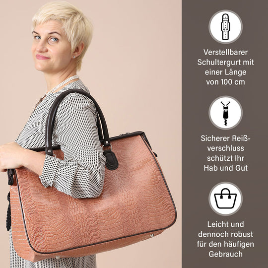 PASSAGE Reisetasche aus Semi-PU-Leder - Krokodilleder-Optik, Doppelreißverschluss, 45,72 x 22,23 x 33,02 cm, Senfgelb