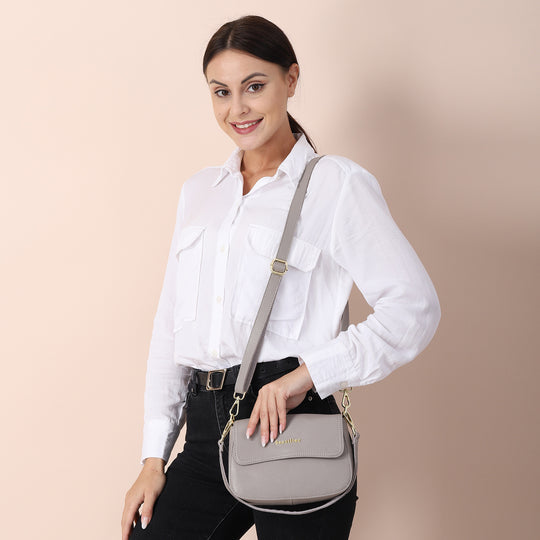 SENCILLEZ - 100% echte Leder Umhängetasche für Damen, Größe 22x6x14 cm, Grau