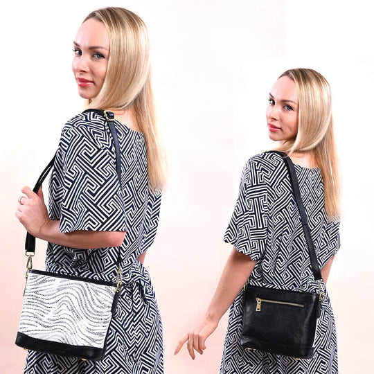 Echtleder Crossbody-Tasche mit Zebra Muster, 24x18x8 cm, Zebra